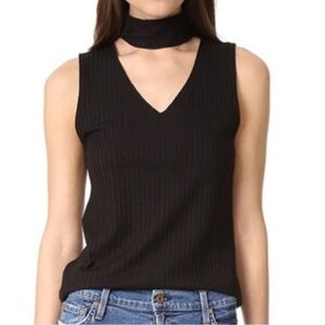 LNA Belle Black Ribbed Mock Neck Cutout Choker Tank Top S Revolve Aritzia